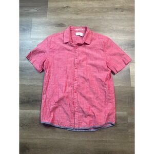 Three Dots You Are Everything Button Up Men's L Pink Collared Lightweight Casual